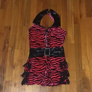 Weissman Dance Pink Zebra Fringe Romper